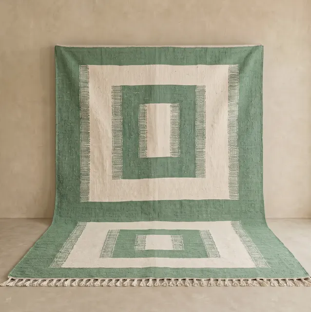 Kilim berbère Akka vert et crème — tapis kilim