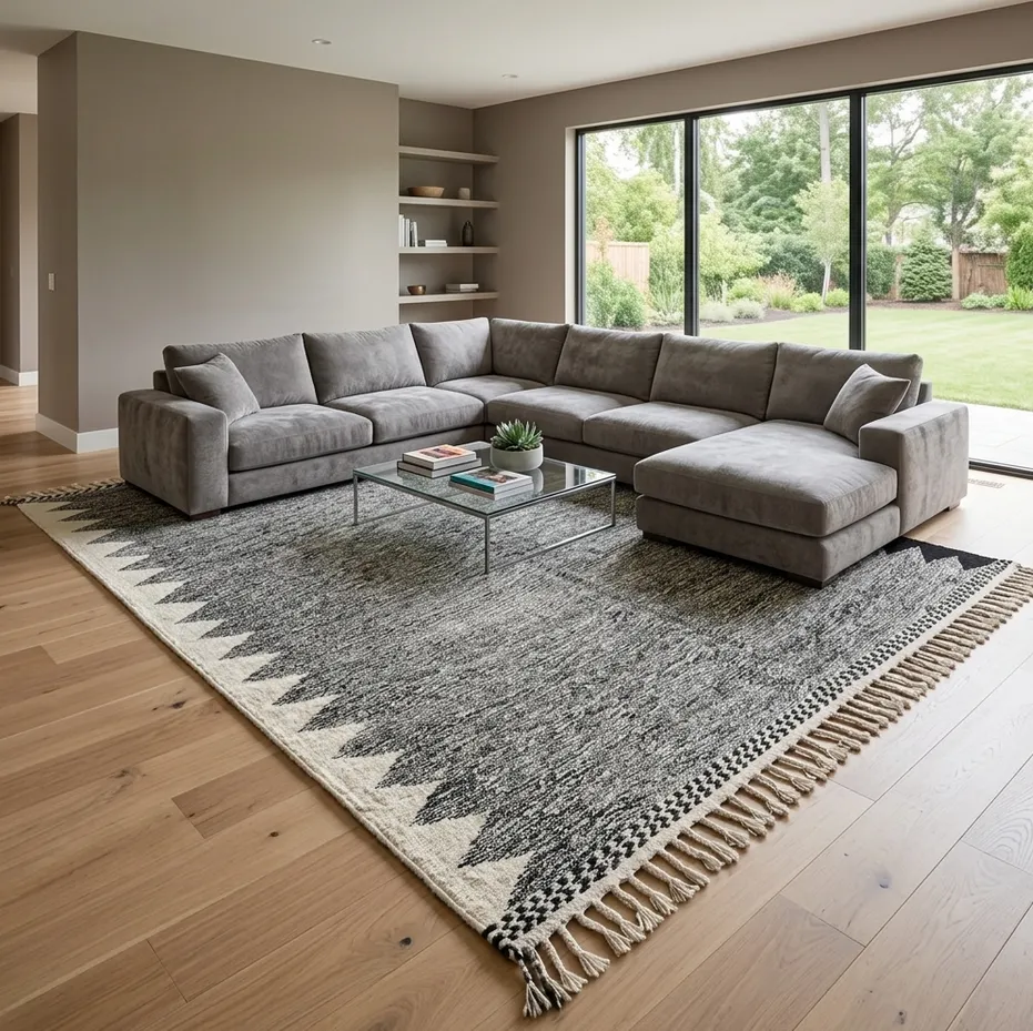 Kilim berbère Amizmiz noir et blanc aux motifs géométriques, vue 3 sur 4