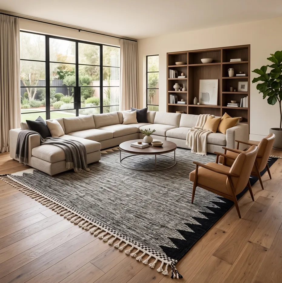 Kilim berbère Amizmiz noir et blanc aux motifs géométriques, vue 4 sur 4