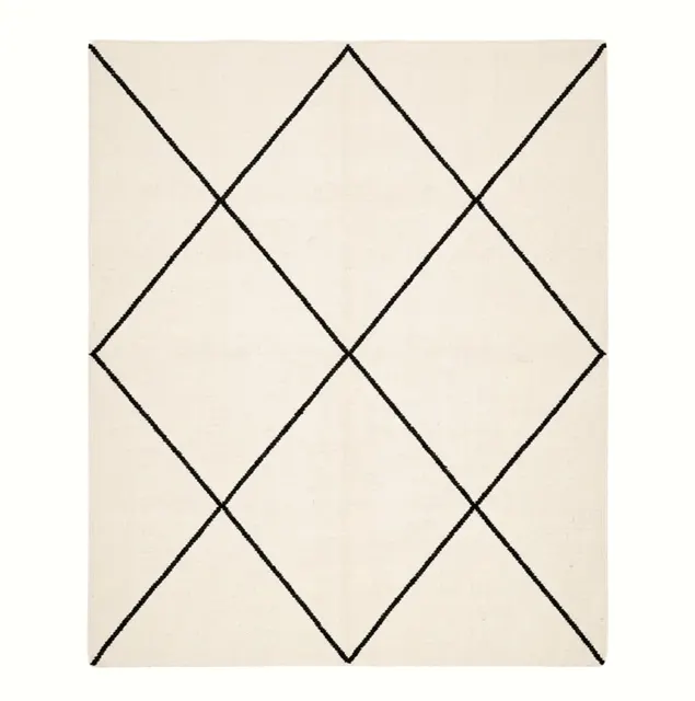 Kilim berbère Goulmima beige et noir à losanges — tapis kilim