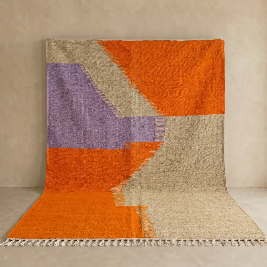 Kilim berbère Igherm marron et orange — tapis kilim tissé à la main