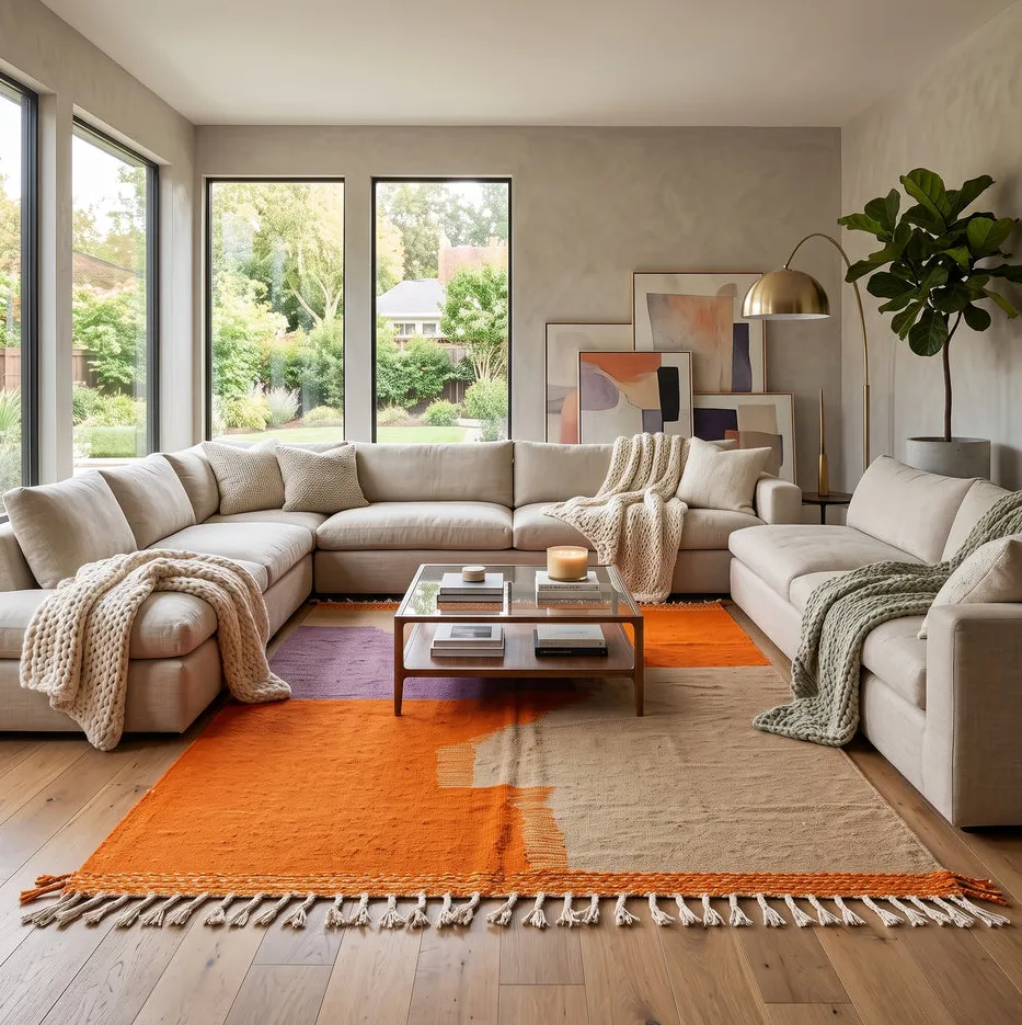 Kilim berbère Igherm marron et orange, vue 3 sur 4