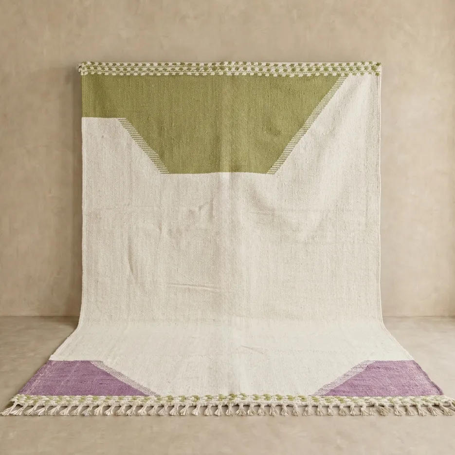 Kilim berbère Tagounite vert et violet — tapis kilim tissé à la main
