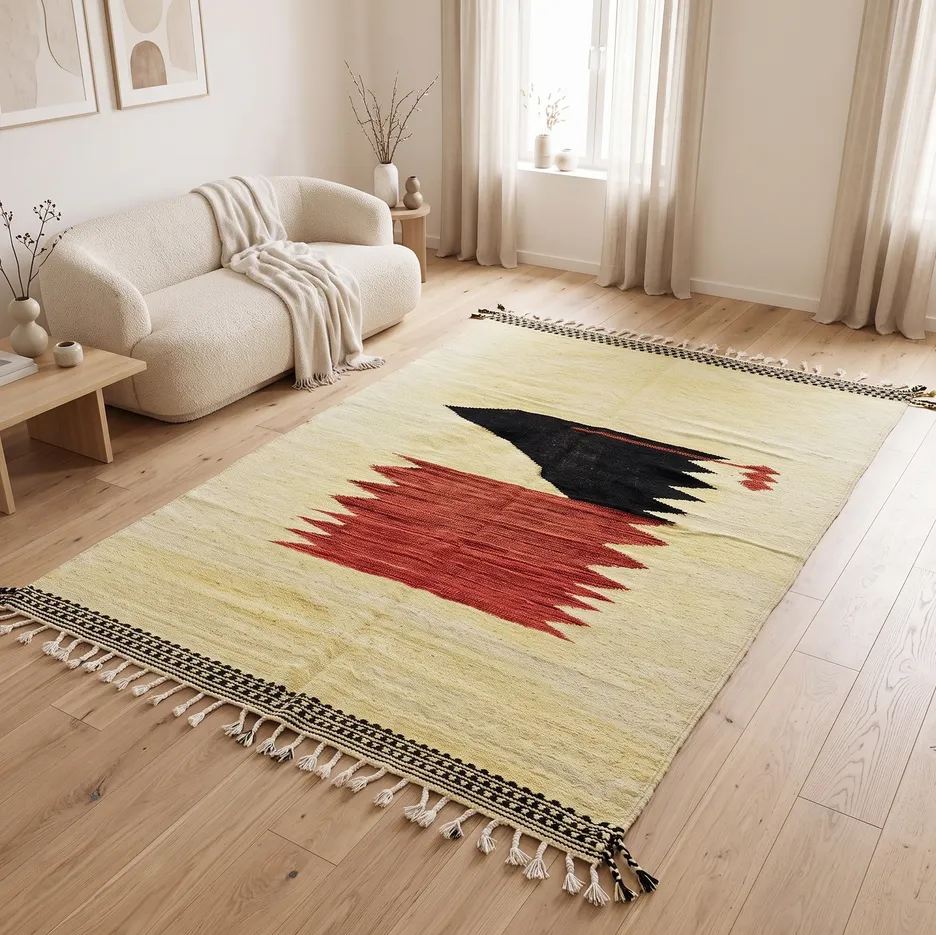 Kilim berbère Tanant jaune et rouge, vue 3 sur 4