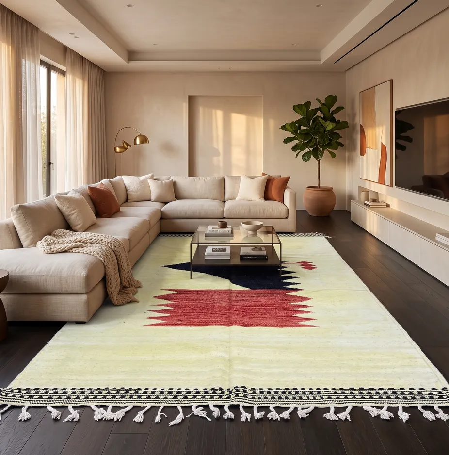 Kilim berbère Tanant jaune et rouge, vue 4 sur 4