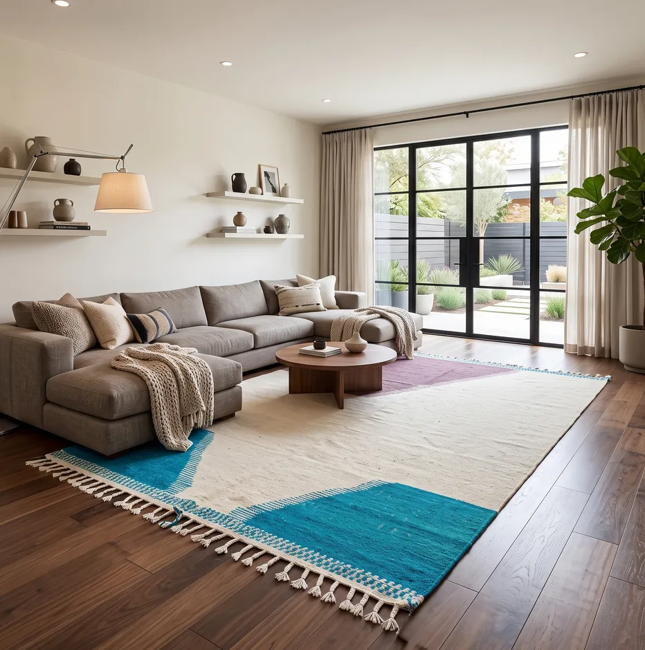 Kilim berbère Tata violet et bleu, vue 3 sur 4