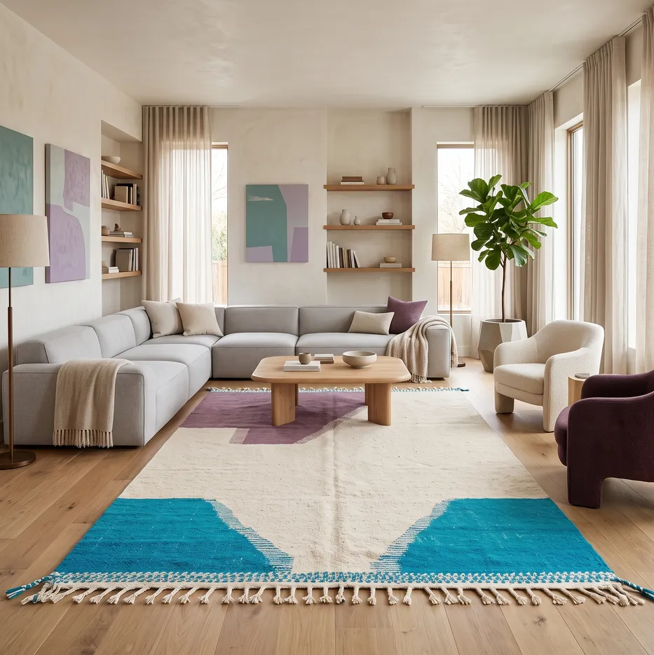 Kilim berbère Tata violet et bleu, vue 4 sur 4