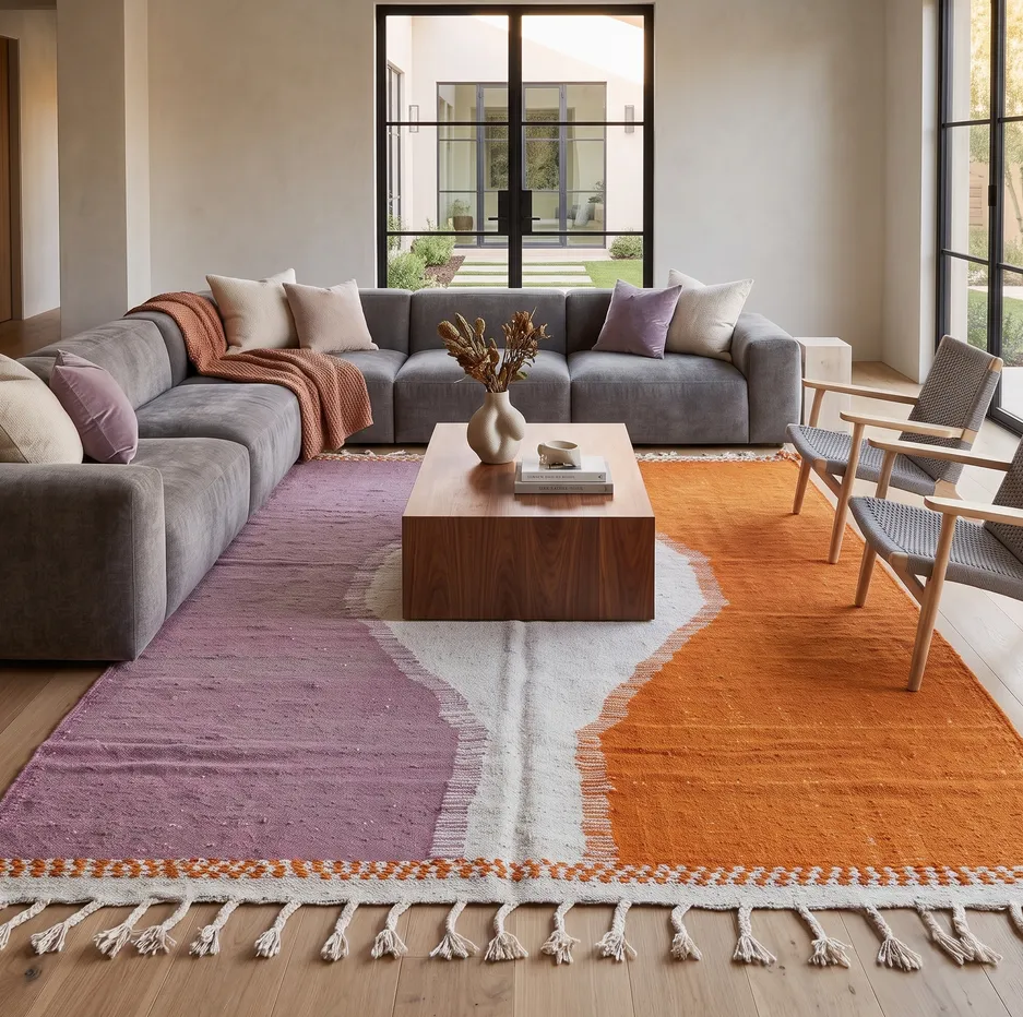 Kilim berbère Tazzarine orange et violet, vue 3 sur 4