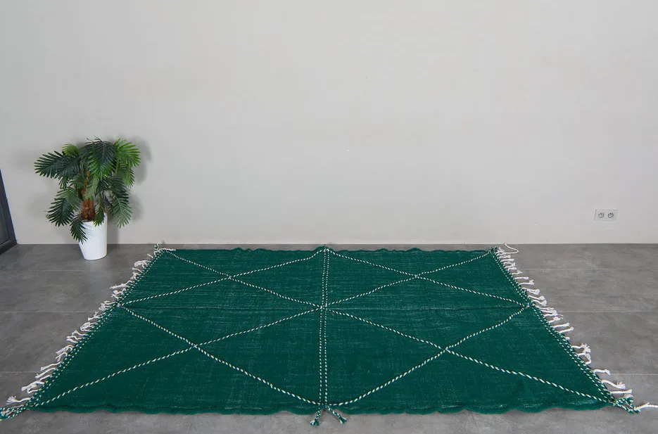 Kilim berbère Tiziri vert uni, vue 4 sur 7