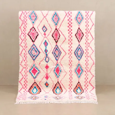 Tapis Azilal Debdou beige et bleu — tapis azilal