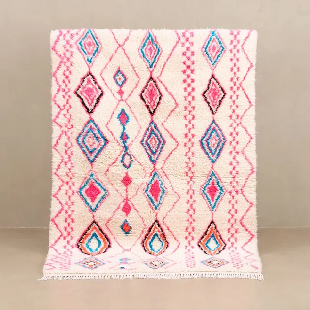 Tapis Azilal Debdou beige et bleu — tapis azilal