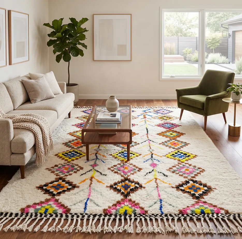 Tapis Azilal Gourrama blanc et multicolore, vue 4 sur 4