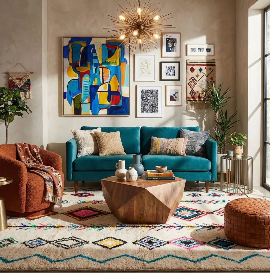 Tapis Azilal Ksiba blanc et bleu aux motifs géométriques, vue 3 sur 7