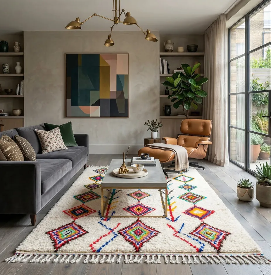 Tapis Azilal Tagleft aux motifs géométriques, vue 3 sur 7