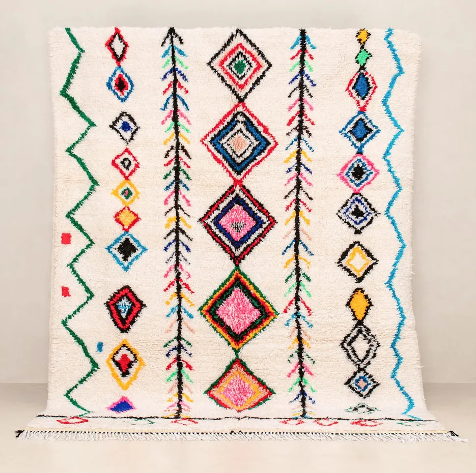 Tapis Azilal Tamegroute beige et bleu — tapis azilal tissé à la main