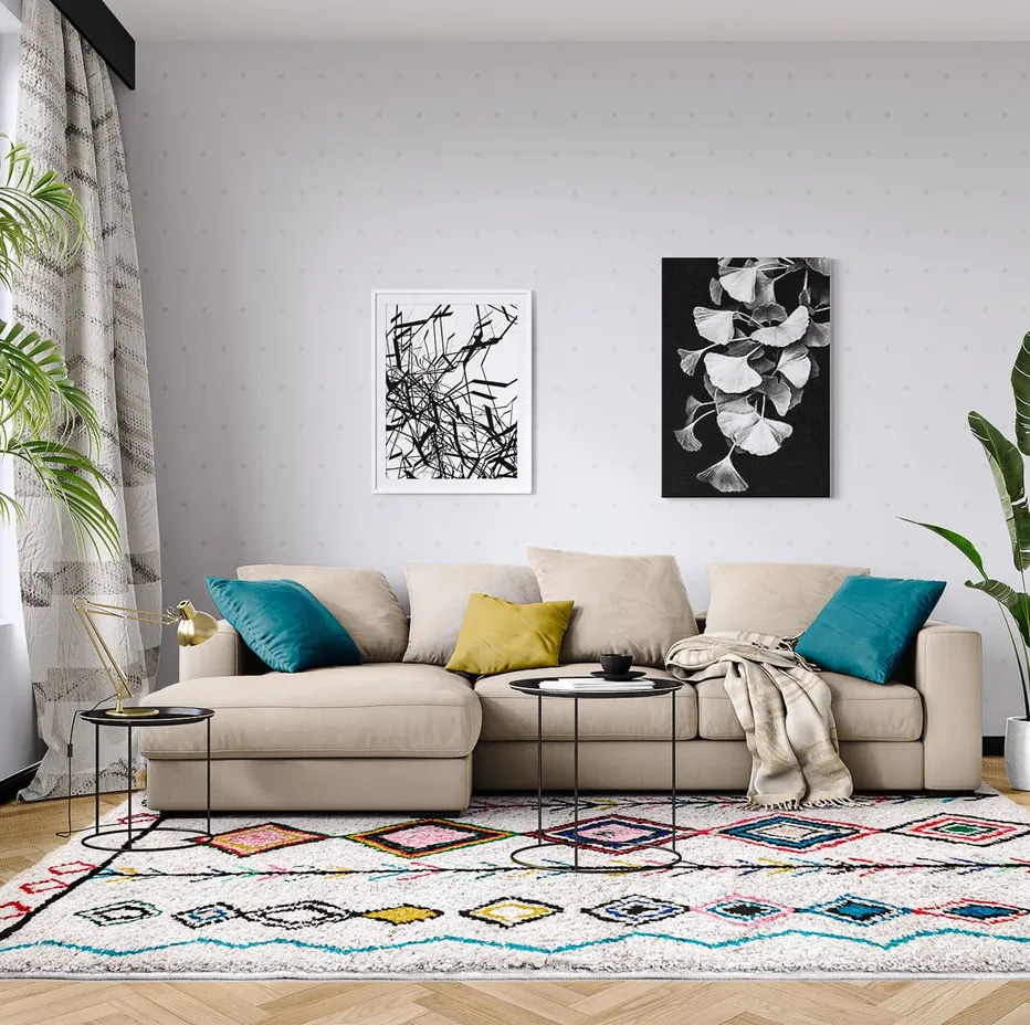 Tapis Azilal Tamegroute beige et bleu, vue 3 sur 7