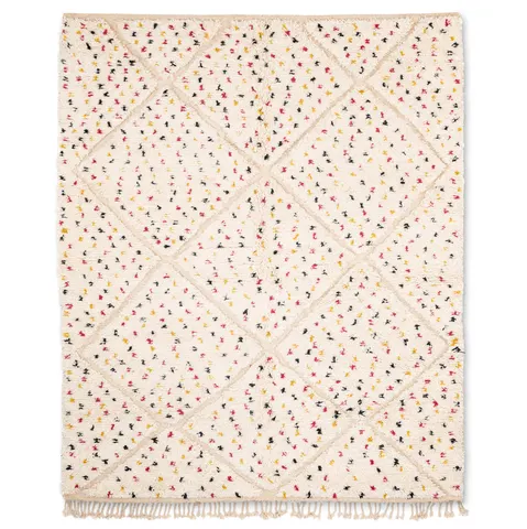 Tapis Beni Ouarain Aguelmous blanc aux motifs géométriques — tapis beni ouarain