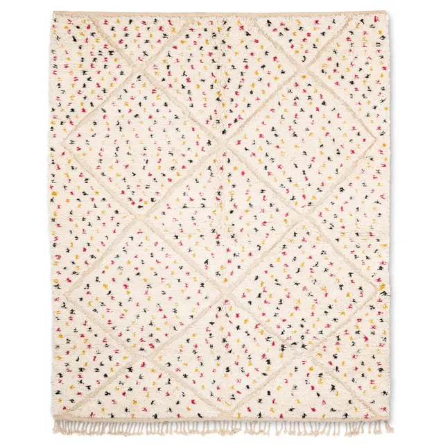 Tapis Beni Ouarain Aguelmous blanc aux motifs géométriques — tapis beni ouarain