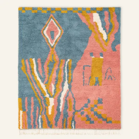 Tapis Beni Ouarain Aguelmous bleu et rose — tapis beni ouarain