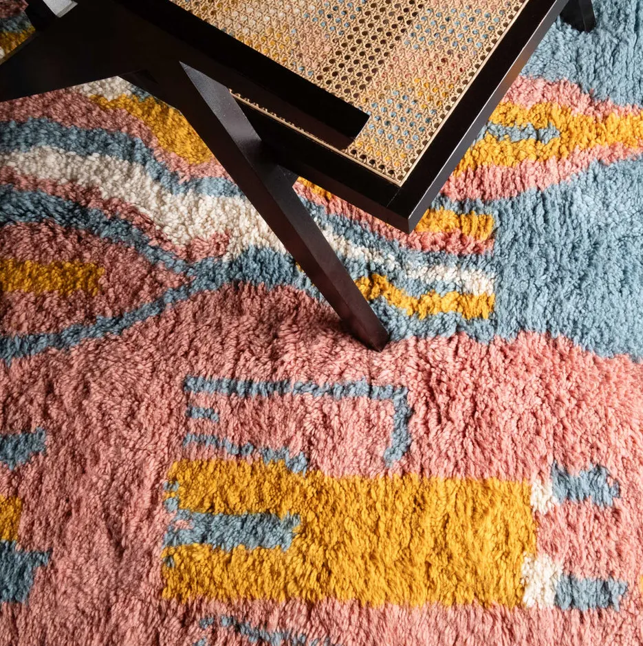 Tapis Beni Ouarain Aguelmous bleu et rose, vue 7 sur 7