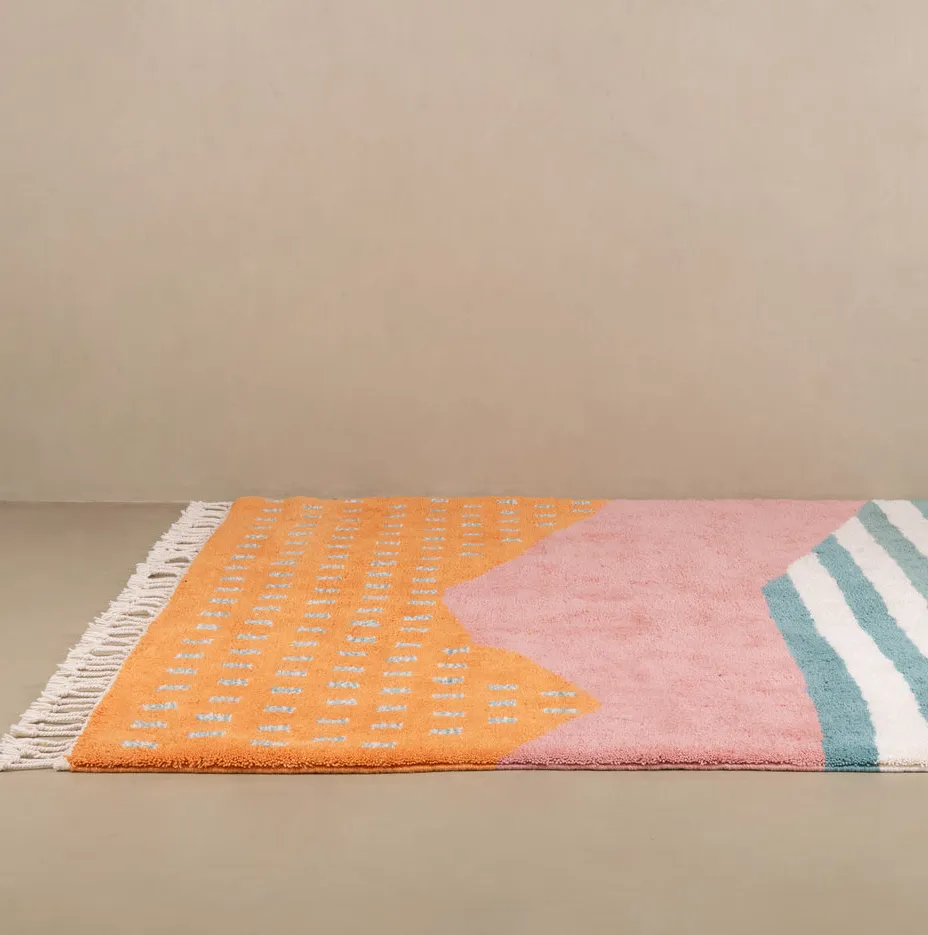Tapis Beni Ouarain Amizmiz orange et rose à rayures, vue 7 sur 7