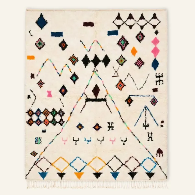 Tapis Beni Ouarain Aoufous beige et blanc — tapis beni ouarain