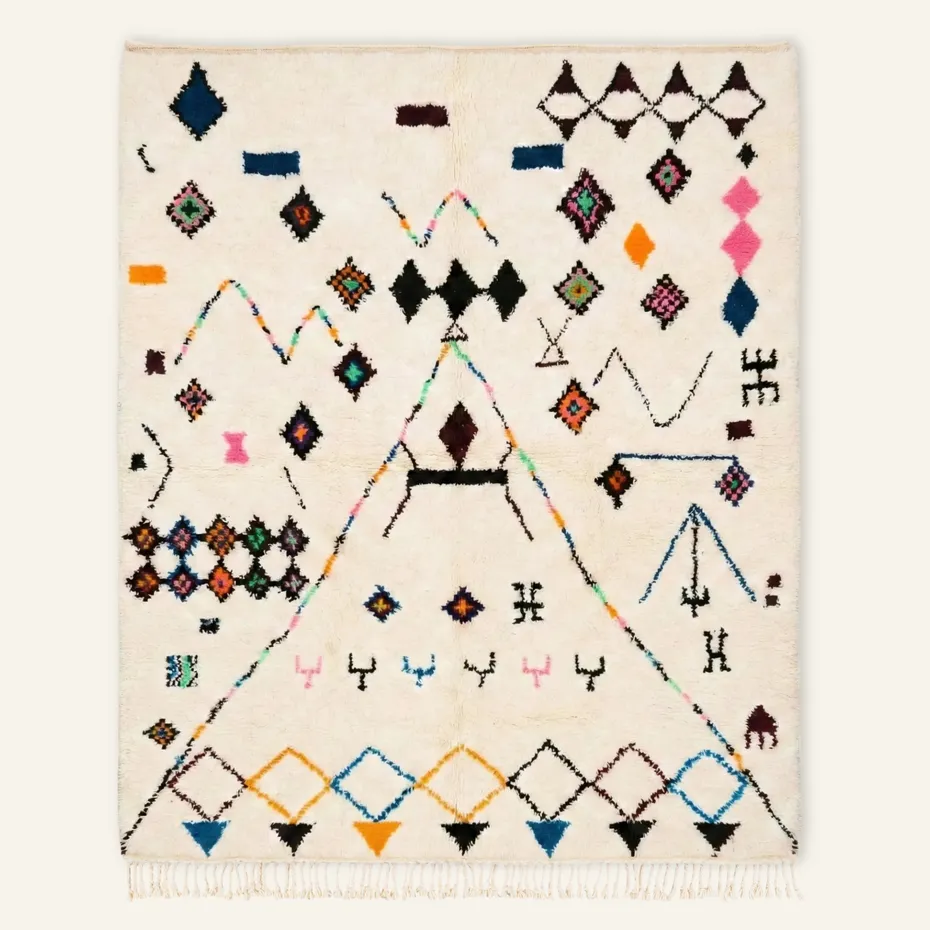 Tapis Beni Ouarain Aoufous beige et blanc — tapis beni ouarain tissé à la main