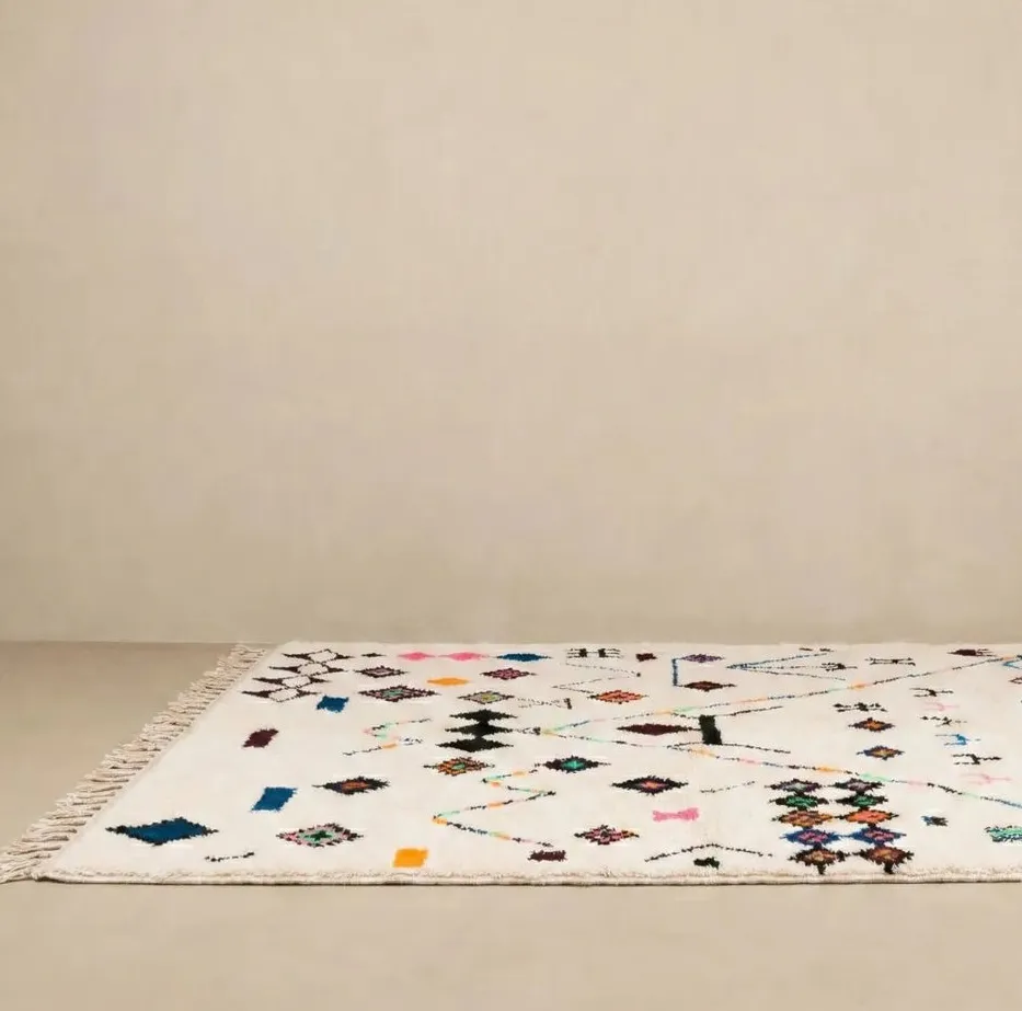 Tapis Beni Ouarain Aoufous beige et blanc, vue 6 sur 6