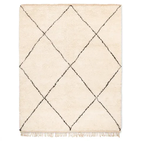 Tapis Beni Ouarain Aoulouz beige et blanc à losanges — tapis beni ouarain