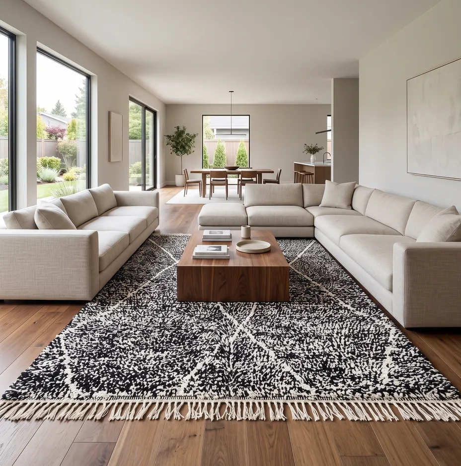 Tapis Beni Ouarain Asilah noir et crème à losanges, vue 4 sur 4