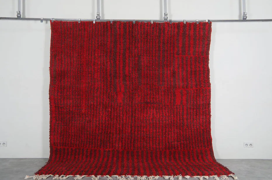 Tapis Beni Ouarain Azemmour rouge à rayures, vue 4 sur 7