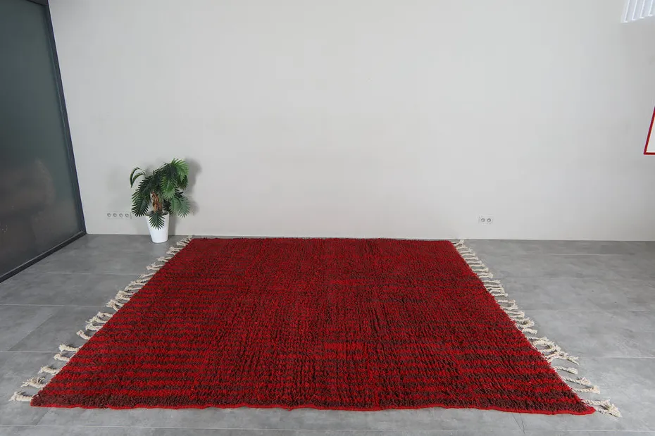 Tapis Beni Ouarain Azemmour rouge à rayures, vue 6 sur 7