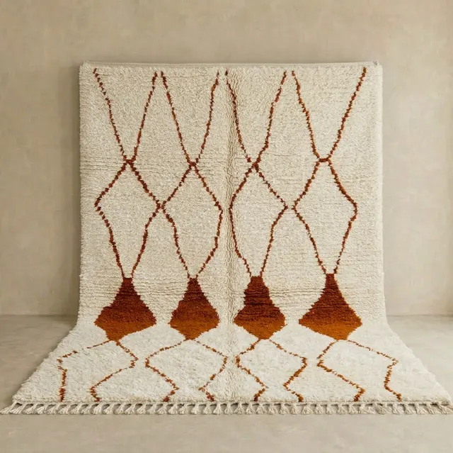 Tapis Beni Ouarain Bhalil crème et terracotta à losanges — tapis beni ouarain