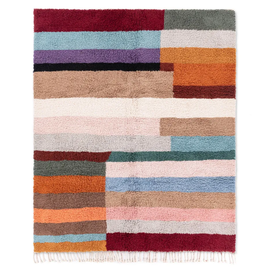Tapis Beni Ouarain Boulemane blanc au dessin abstrait — tapis beni ouarain tissé à la main