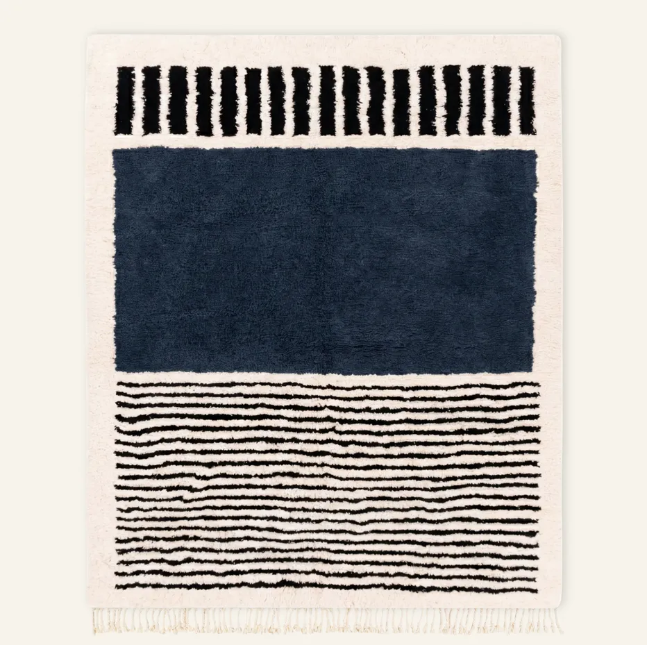 Tapis Beni Ouarain Boulemane bleu — tapis beni ouarain tissé à la main