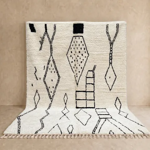 Tapis Beni Ouarain Bzou crème et noir — tapis beni ouarain