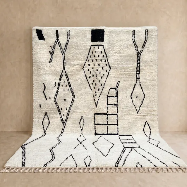 Tapis Beni Ouarain Bzou crème et noir — tapis beni ouarain