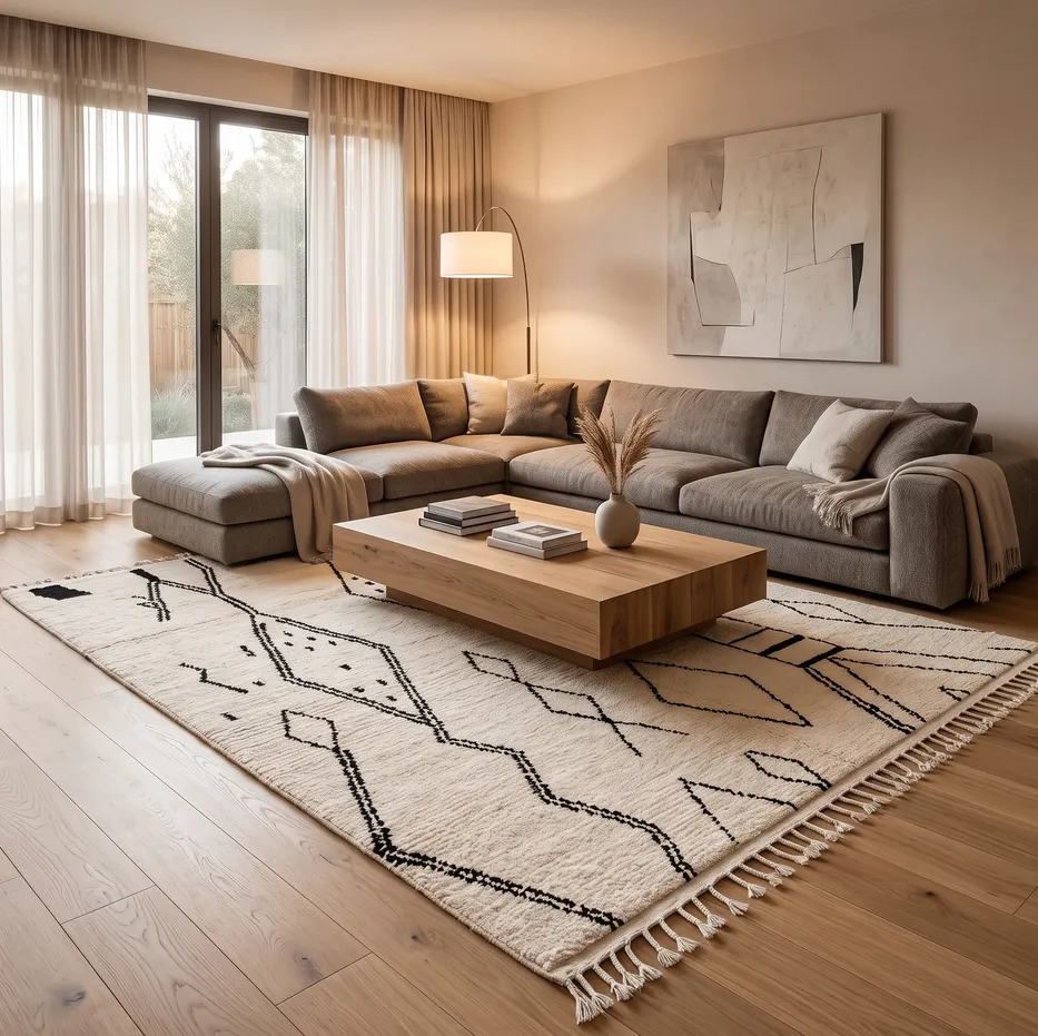 Tapis Beni Ouarain Bzou crème et noir, vue 3 sur 4