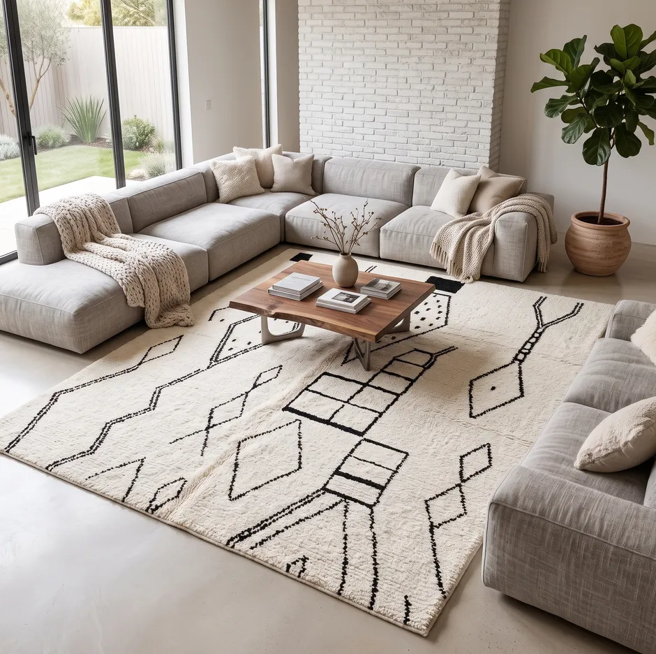 Tapis Beni Ouarain Bzou crème et noir, vue 4 sur 4