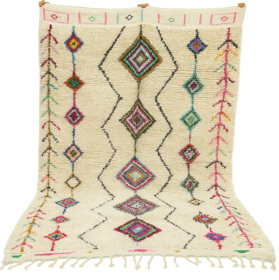 Tapis Beni Ouarain Dihya multicolore à losanges — tapis beni ouarain tissé à la main