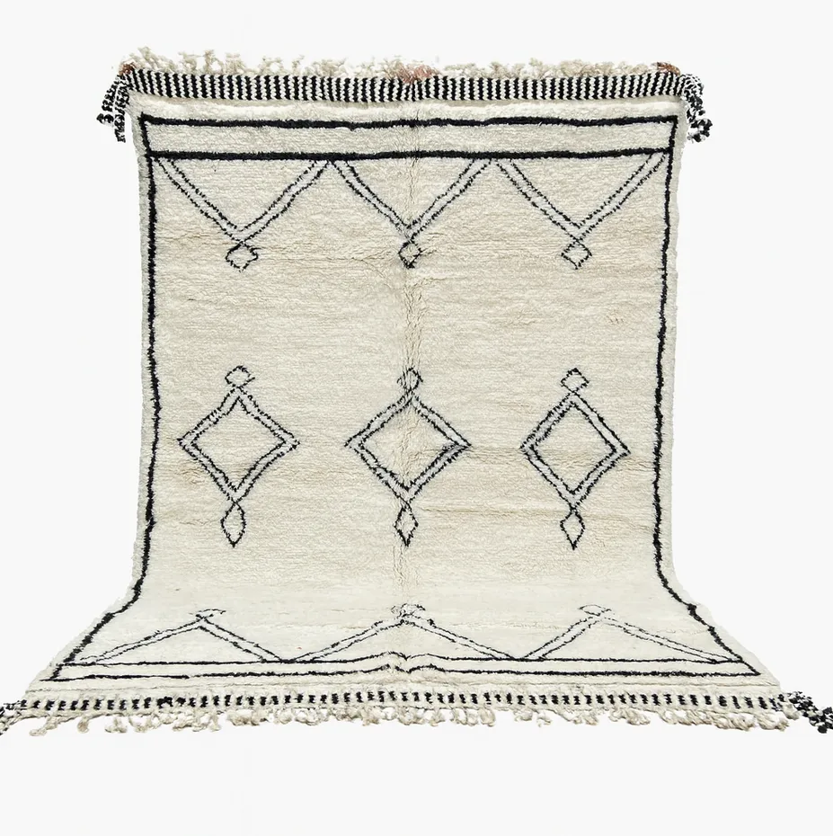 Tapis Beni Ouarain Erfoud noir et blanc — tapis beni ouarain tissé à la main