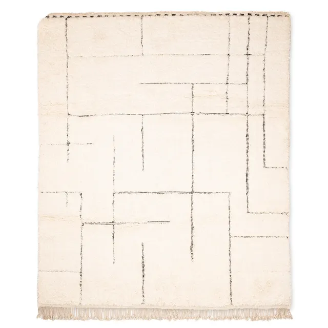 Tapis Beni Ouarain Ijoukak blanc et noir à rayures — tapis beni ouarain