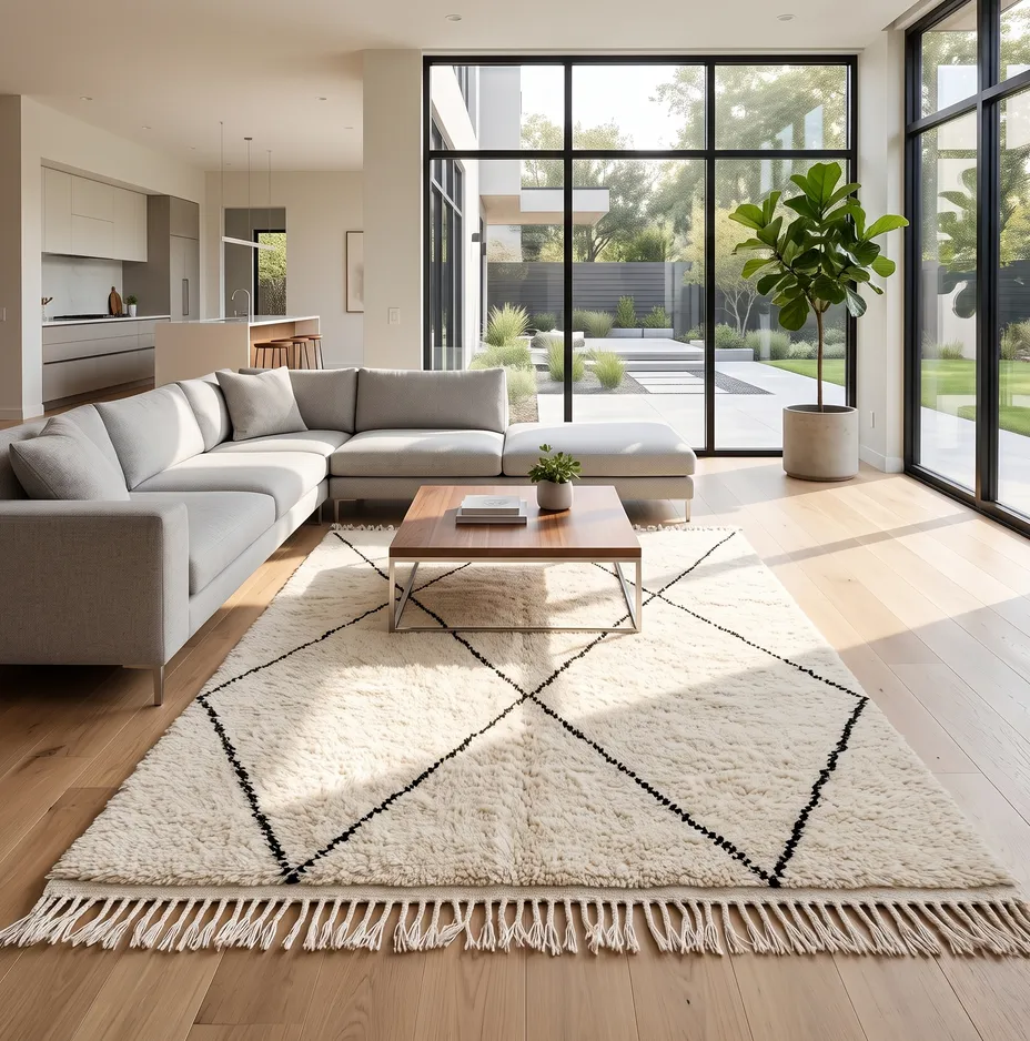 Tapis Beni Ouarain Imouzzer blanc et noir, vue 3 sur 4