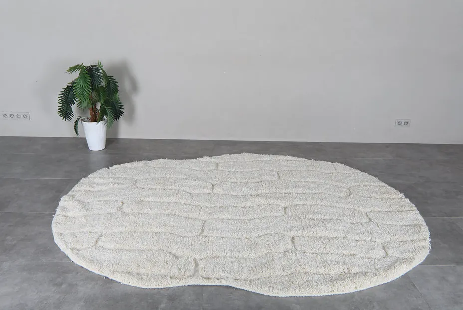 Tapis Beni Ouarain Khémisset crème aux motifs géométriques, vue 3 sur 7