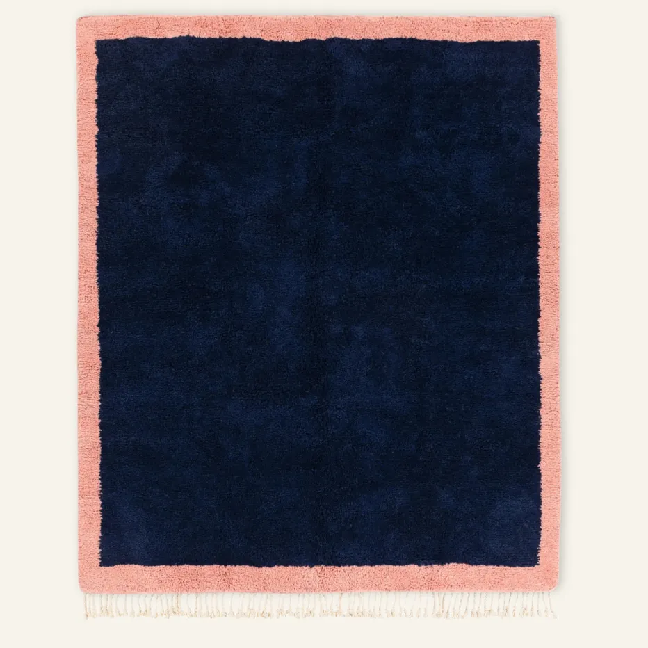 Tapis Beni Ouarain Ksiba bleu et rose — tapis beni ouarain tissé à la main