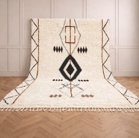 Tapis Beni Ouarain Massin blanc à losanges — tapis beni ouarain