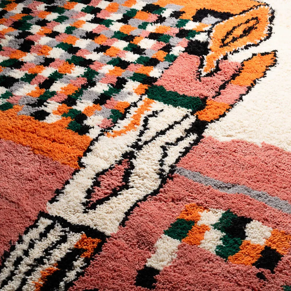 Tapis Beni Ouarain Mhamid beige et blanc, vue 3 sur 7