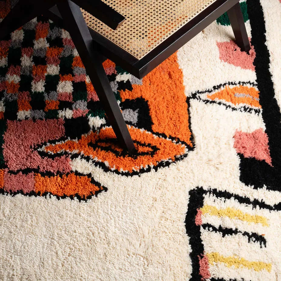 Tapis Beni Ouarain Mhamid beige et blanc, vue 6 sur 7