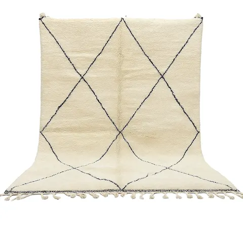 Tapis Beni Ouarain Ouanoukrim crème et noir à lignes — tapis beni ouarain