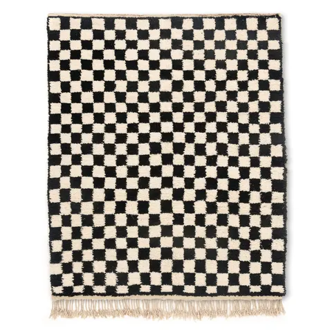 Tapis Beni Ouarain Ouirgane blanc et noir à damier — tapis beni ouarain